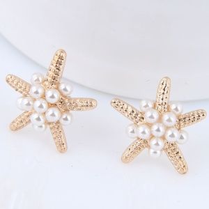 Gold + Pearl Starfish Trendy Beach Earrings